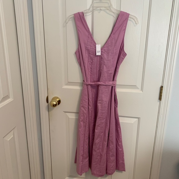 GAP Women Pleated Cotton Lined Swing Dress With Tie Belt Size SM - Picture 6 of 6